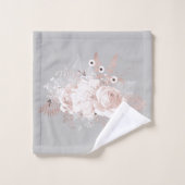 Dusty Rose Floral Monogram Graues Handtuch Set (Waschlappen)