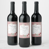 Dusty Rose Floral Mr. und Mrs. Cheers Wedding Wine Weinetikett (Flaschen)