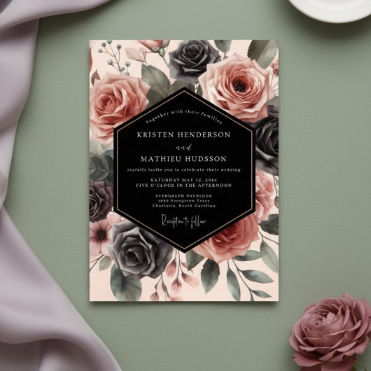Dusty Rose Floral Opulent Wedding Einladung