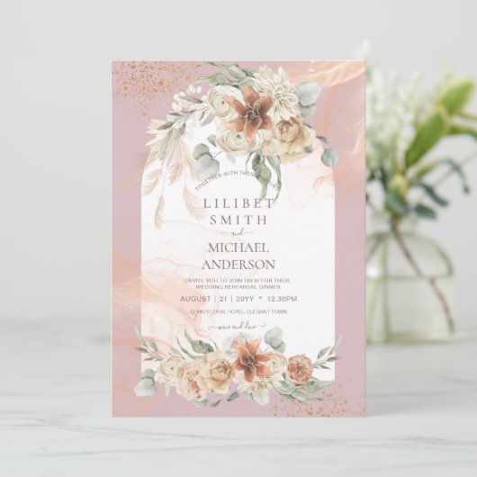 Dusty Rose Floral Pampas Grass PROBE DINNER (Stehend Vorderseite)