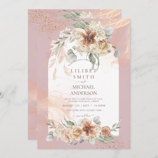 Dusty Rose Floral Pampas Grass PROBE DINNER (Vorne/Hinten)