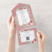 Dusty Rose Floral QR Code Wedding All In One Einladung (Abreißen)