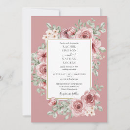 Dusty Rose Floral QR Code Wedding Einladung