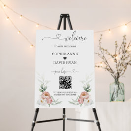 Dusty Rose Floral QR Code Wedding Welcome Sign