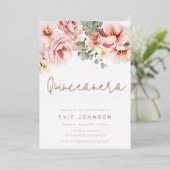 Dusty Rose Floral Quinceanera Party Rose Gold Folieneinladung (Stehend vorne)