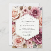 Dusty Rose Floral Romance Wedding Einladung (Vorderseite)