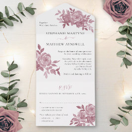 Dusty Rose Floral Rose Foliage Hochzeit All In One Einladung