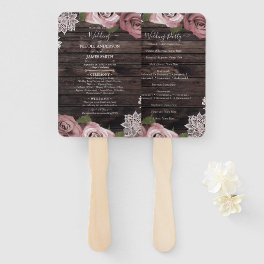 Dusty Rose Floral Rose Rustic Wood Lace Wedding H Fächer (Vorne und Hinten)