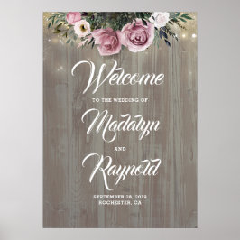 Dusty Rose Floral Rustic Wedding Willkommen Poster