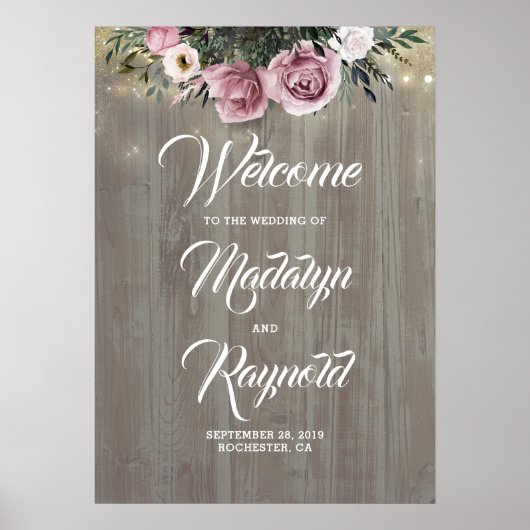 Dusty Rose Floral Rustic Wedding Willkommen Poster (Vorne)