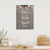 Dusty Rose Floral Rustic Wedding Willkommen Poster (Küche)