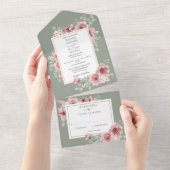 Dusty Rose Floral Sage Green Wedding All In One Einladung (Abreißen)