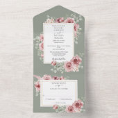 Dusty Rose Floral Sage Green Wedding All In One Einladung (Innen Boden)
