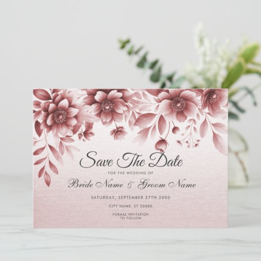 Dusty Rose Floral Save the Date (Stehend Vorderseite)