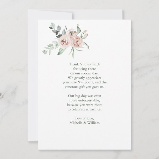 Dusty Rose Floral Script Foto Hochzeit Vielen Dank Dankeskarte (Rückseite)