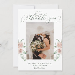 Dusty Rose Floral Script Foto Hochzeit Vielen Dank Dankeskarte