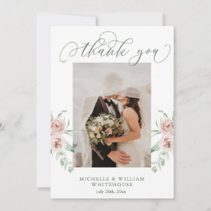 Dusty Rose Floral Script Foto Hochzeit Vielen Dank Dankeskarte