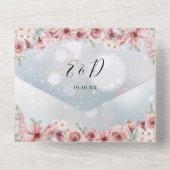 Dusty Rose Floral Script Hearts Winter Wedding All In One Einladung (Rückseite)