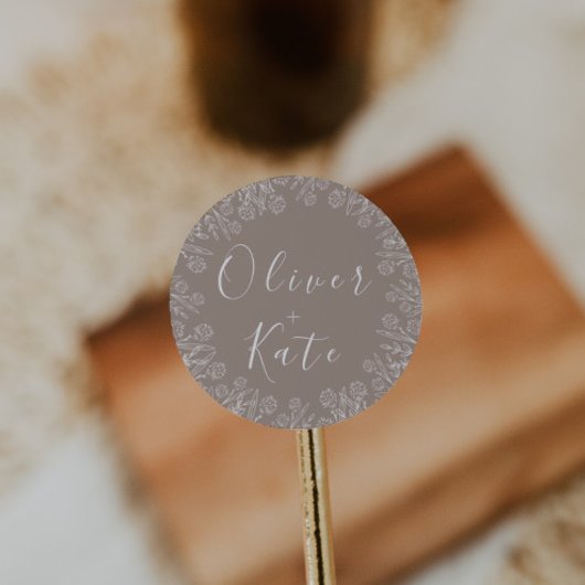 Dusty Rose Floral | Script Wedding Umschlag Aufkle Runder Aufkleber