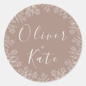 Dusty Rose Floral | Script Wedding Umschlag Aufkle Runder Aufkleber (Vorderseite)