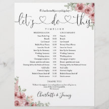 Dusty Rose Floral Script Wedding Zeitplan Timeline