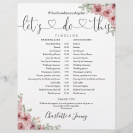 Dusty Rose Floral Script Wedding Zeitplan Timeline
