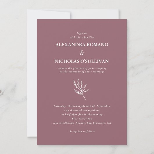 Dusty Rose Floral Simple Wedding Einladung (Vorderseite)