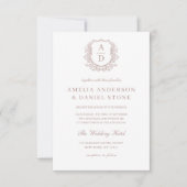 Dusty Rose Floral Wappen Monogram Wedding QR Code Einladung (Vorderseite)