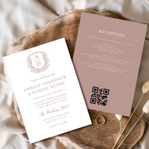 Dusty Rose Floral Wappen Monogram Wedding QR Code Einladung