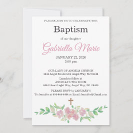 Dusty Rose Floral Watercolor Cross Baptism Einladung