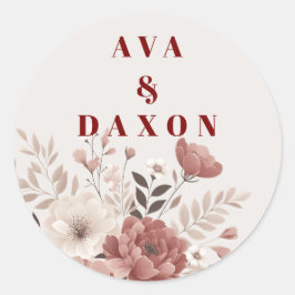 Dusty Rose Floral Wedding Classic Round Sticker