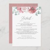 Dusty Rose Floral Wedding Information Begleitkarte (Vorne/Hinten)