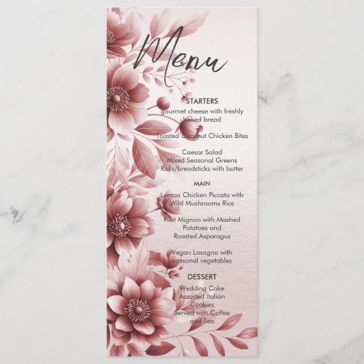 Dusty Rose Floral Wedding Menu Menükarte (Vorderseite)