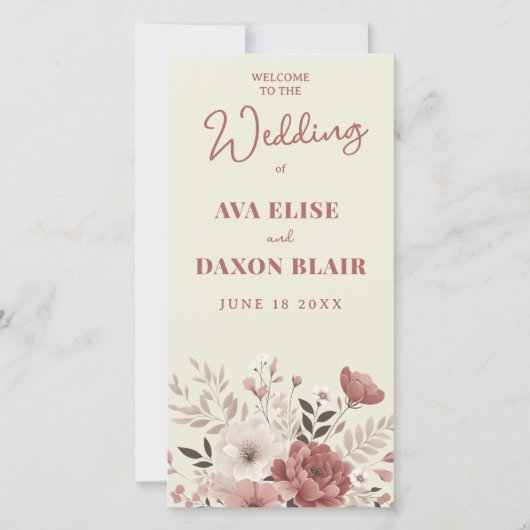 Dusty Rose Floral Wedding Program Card (Vorderseite)