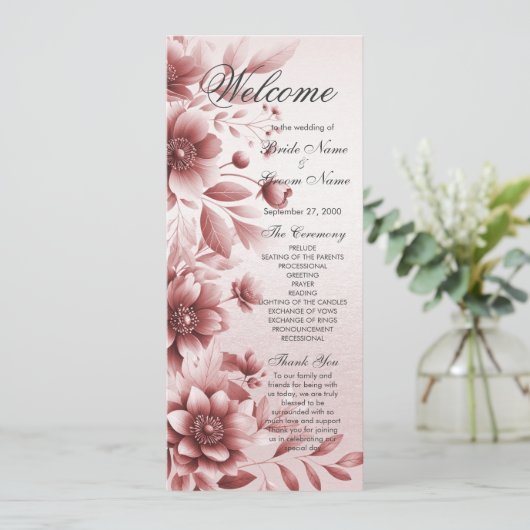 Dusty Rose Floral Wedding Program Programm (Stehend Vorderseite)