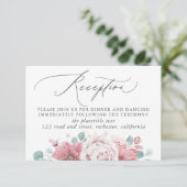 Dusty Rose Floral Wedding Reception Begleitkarte (Stehend Vorderseite)