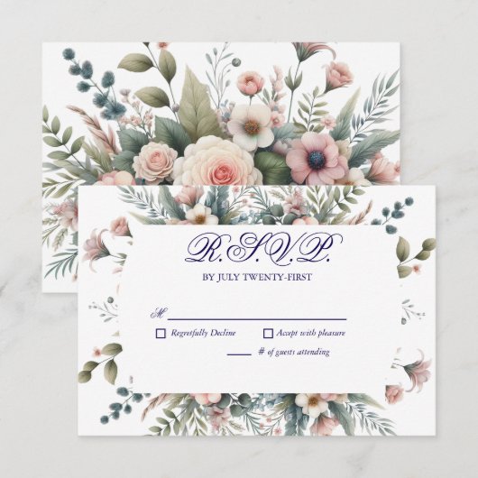 Dusty Rose Floral Wedding RSVP Botanische Antwort (Vorne/Hinten)