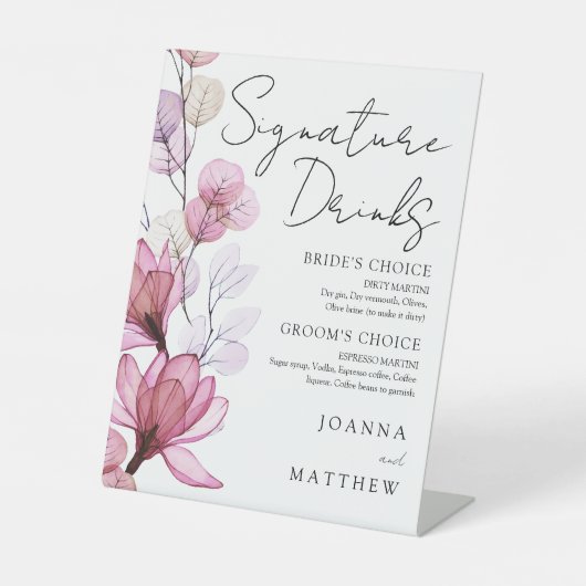 Dusty Rose Floral Wedding Signature Drinks Sockelschild (Vorderseite)