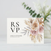 Dusty Rose Floral Wreath Wedding RSVP Karte (Stehend Vorderseite)