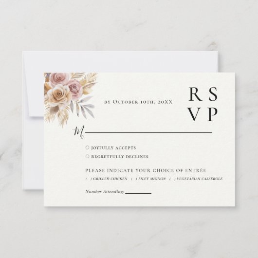 Dusty Rose Floral Wreath Wedding RSVP Karte (Rückseite)