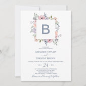 Dusty Rose Florals Monogram Wedding Einladung (Vorderseite)