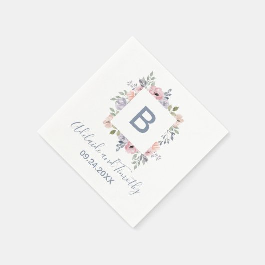 Dusty Rose Florals Monogram Wedding Serviette (Ecke)