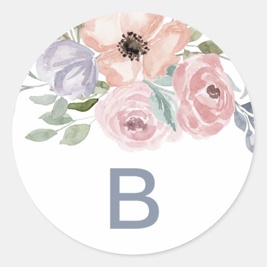 Dusty Rose Florals Monogram Wedding Umschlag Aufkl Runder Aufkleber (Vorderseite)