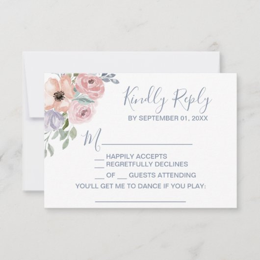 Dusty Rose Florals Song Request RSVP Card (Vorderseite)