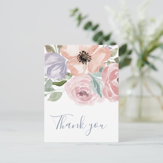 Dusty Rose Florals Vielen Dank Postkarte (Stehend Vorderseite)