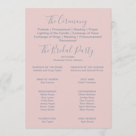 Dusty Rose Florals Wedding Programm (Rückseite)