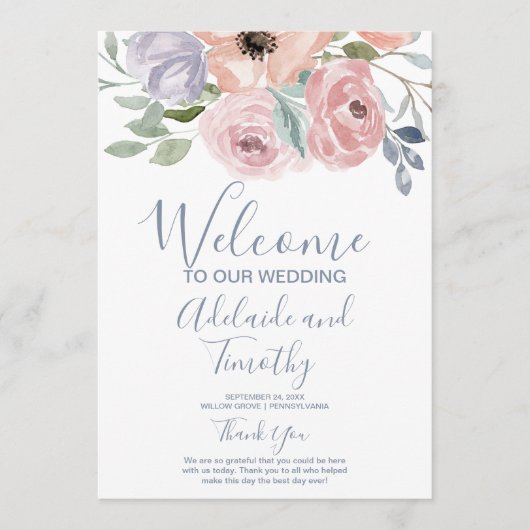Dusty Rose Florals Wedding Programm (Vorderseite)
