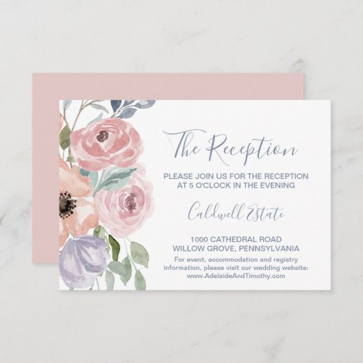 Dusty Rose Florals Wedding Reception Card Begleitkarte (Vorne/Hinten)