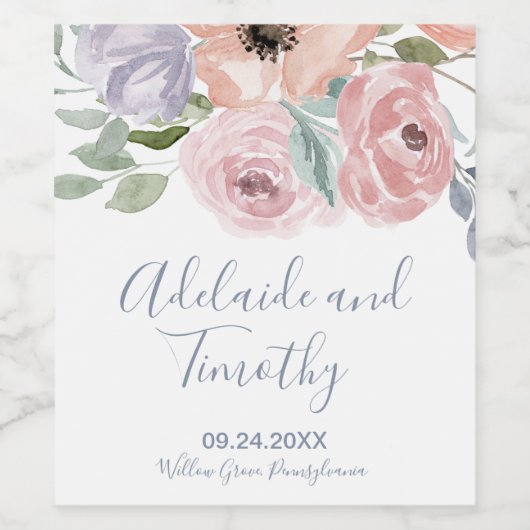 Dusty Rose Florals Wedding Weinetikett (Einzelnes Label)
