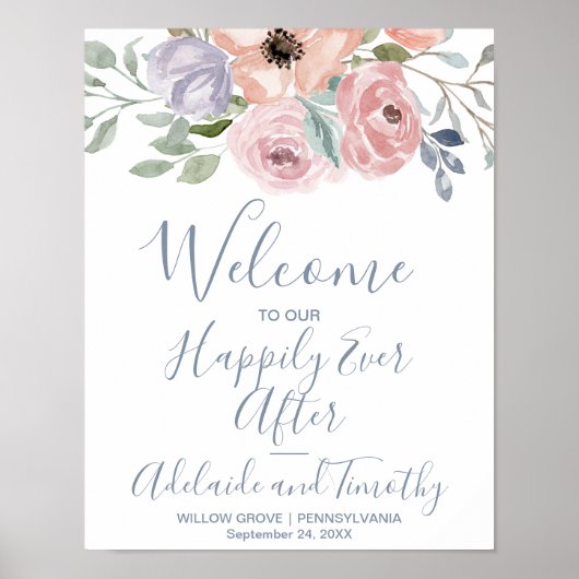 Dusty Rose Florals Welcome Wedding Poster (Vorne)